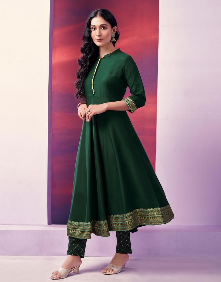 Printed Cotton A Line Kurta Set in Yellow | Lace dress design, Cotton kurti  designs, Simple kurta designs